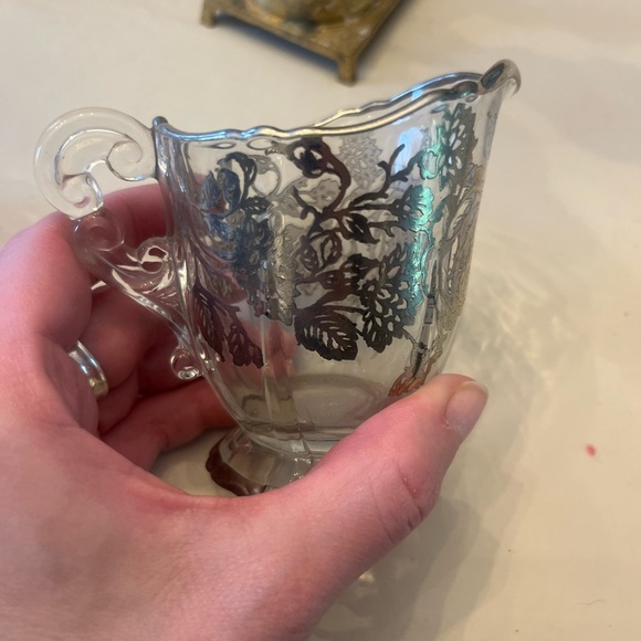 Rose Stem Pattern, Glass Sugar and Creamer, 3 "tall, Silver Overlay - Picture 4 of 5